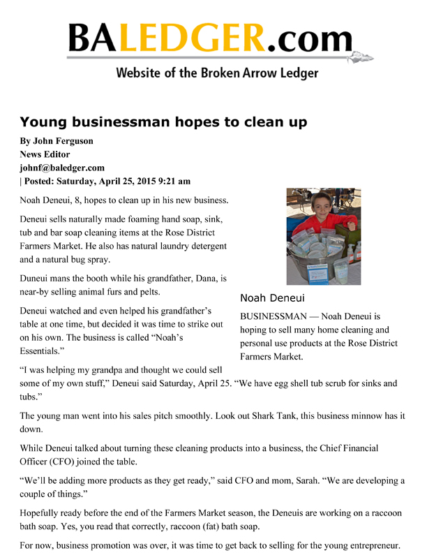 BALedger.com - Young businessman hopes to clean up - April 25, 2015